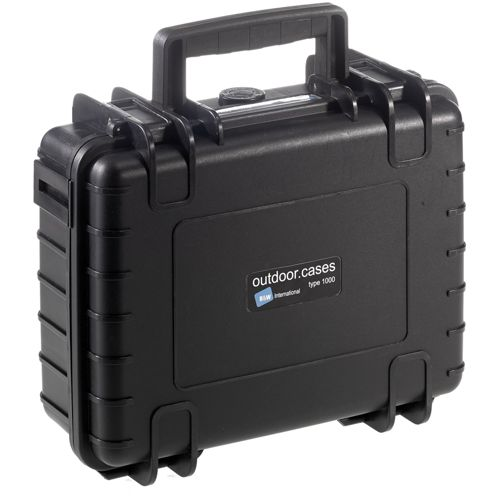 Schwarzer Outdoor-Koffer mit Griff und Schnallen, B&W International Typ 1000.