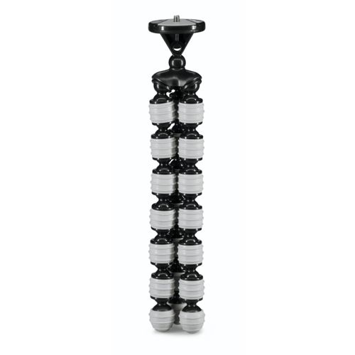 GorillaPod negro con tres patas flexibles y segmentos blancos.