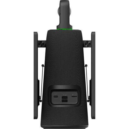 Schwarzes Gerät mit zwei USB-Anschlüssen und grüner Leiste oben.