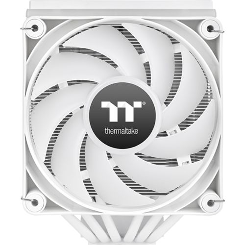 Una ventola PC bianca con il logo Thermaltake al centro.