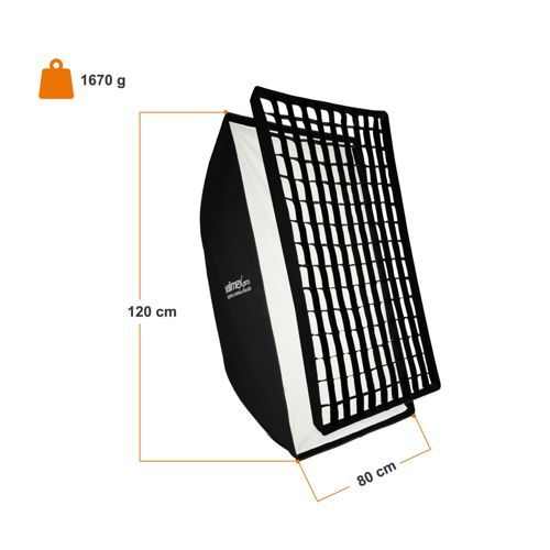 Ein 120cm x 80cm Softbox mit Grid, Gewicht 1670g.