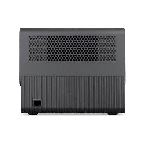 Grijze doos met ventilatierooster boven en Ethernetpoort onder.