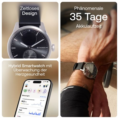 Un collage mostra un orologio, una mano con un orologio e un'app per telefono.