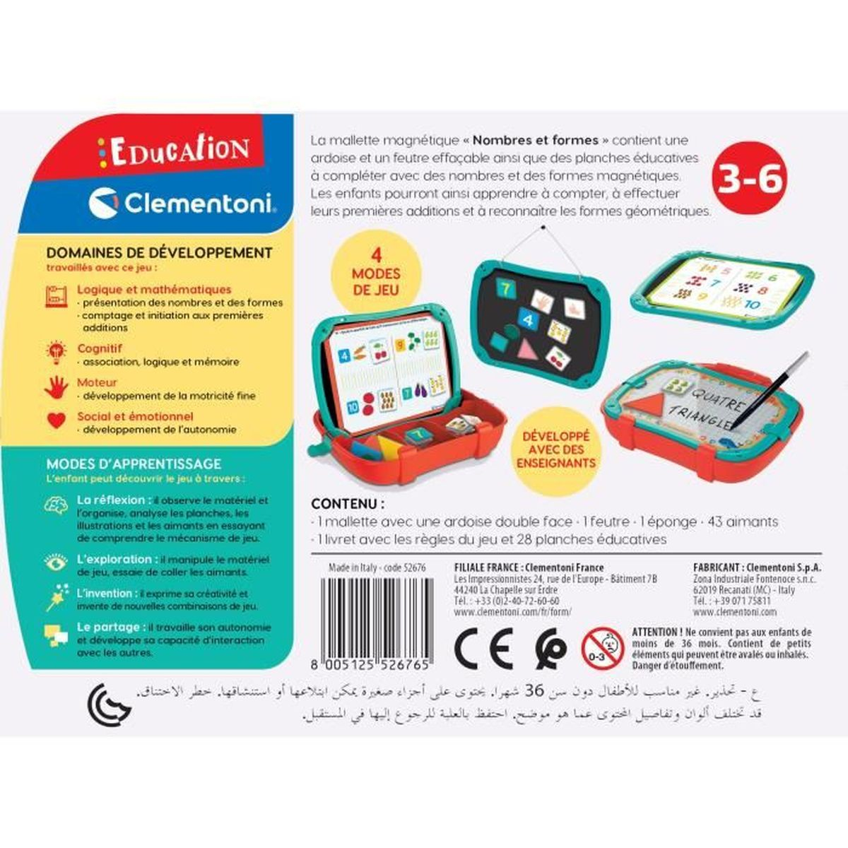 Juguete educativo Clementoni: números y formas magnéticos con pizarra, rotulador y esponja.