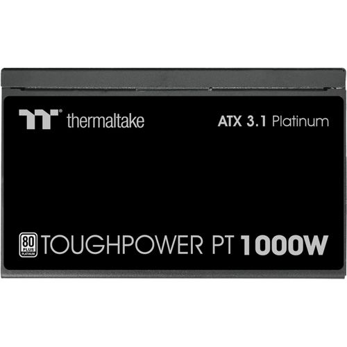 Alimentatore Thermaltake nero con certificazione 80 PLUS Platinum, 1000W.