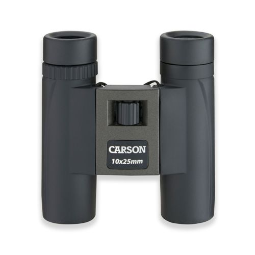 Dunkelgraue Carson 10x25mm Ferngläser mit Fokussierrad in der Mitte.