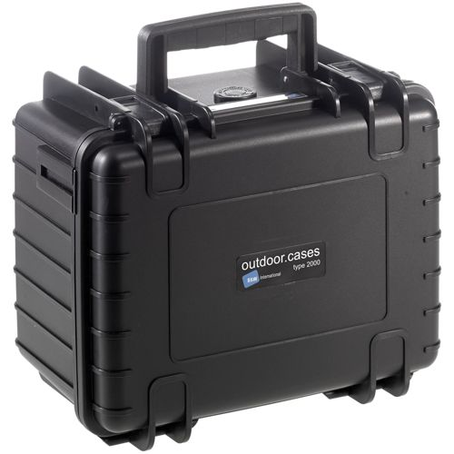 Schwarzer Outdoor-Koffer mit Griff und Schnallen, Modell Typ 2000.