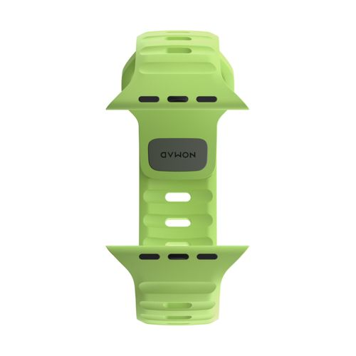 Un cinturino verde neon con il logo Nomad al centro.