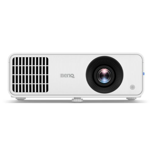 Un projecteur BenQ blanc avec évents et objectif.