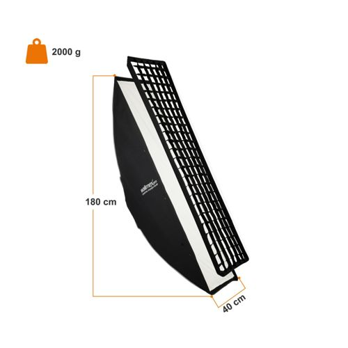 Ein 180cm hoher, 40cm breiter Softbox-Lichtformer wiegt 2000g.