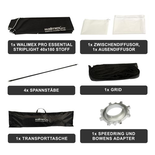 Walimex Pro Studiozubehör: Softbox, Diffusoren, Stäbe, Grid, Tasche, Speedring.