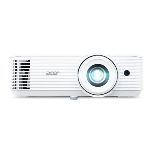 Een witte Acer projector met lens en ventilatiesleuven.