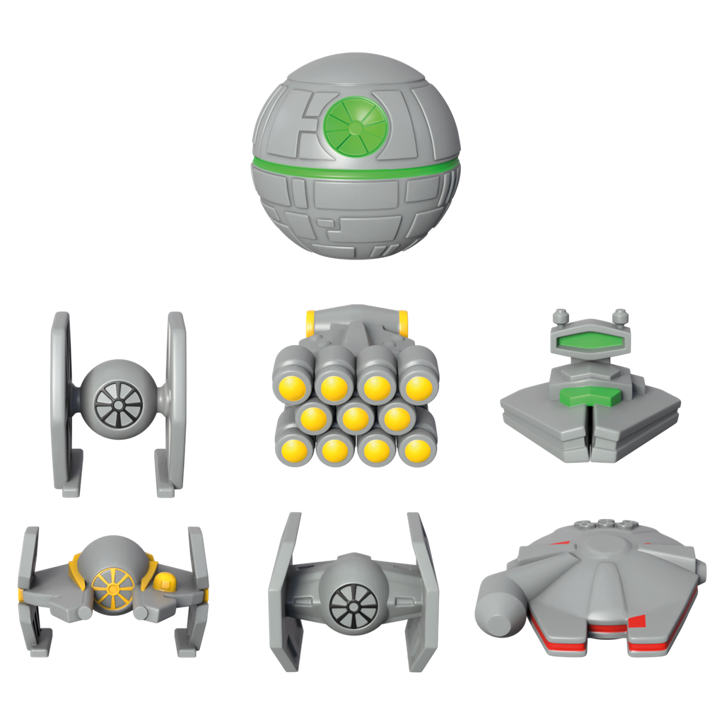 Naves espaciales grises: Estrella de la Muerte, TIE Fighter, Destructor.