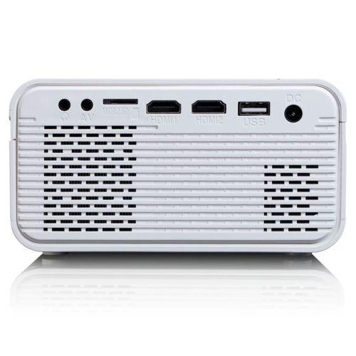 Weier Projektor mit Anschlüssen: AV, MicroSD, 2x HDMI, USB, DC.