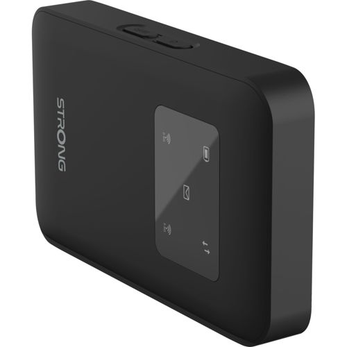 Un dispositivo rectangular negro con pantalla táctil y botones "STRONG".