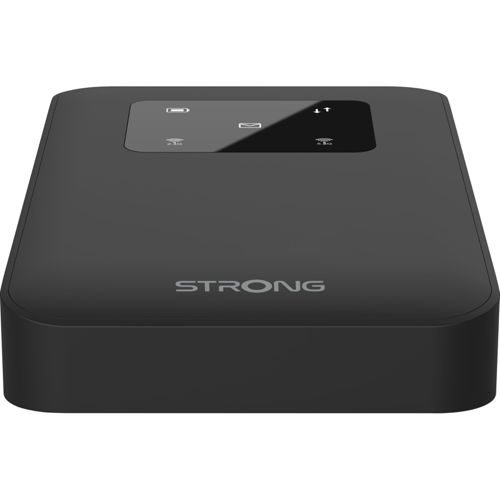 Un dispositivo Wi-Fi STRONG negro con pantalla táctil e iconos.