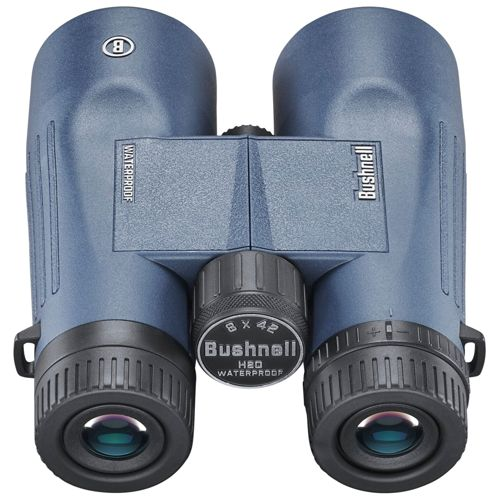 Blaue Bushnell-Ferngläser mit zentralem Fokusknopf und 