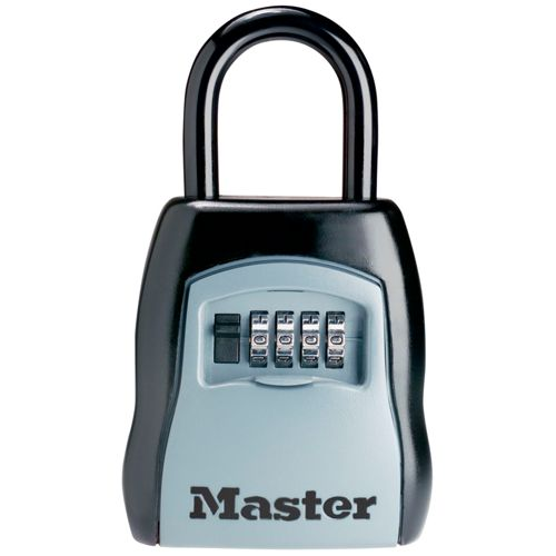 Caja fuerte negra para llaves con cerradura de combinación de 4 dígitos y logo Master.