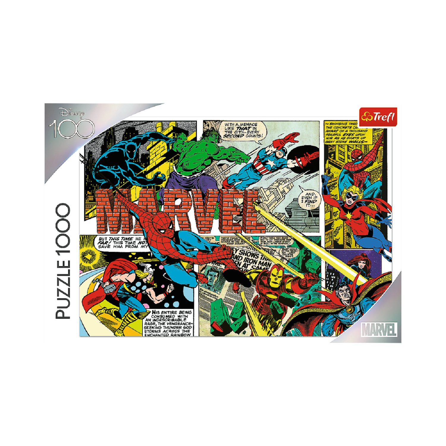 Puzzle Marvel con supereroi come Spider-Man, Hulk e Captain America.