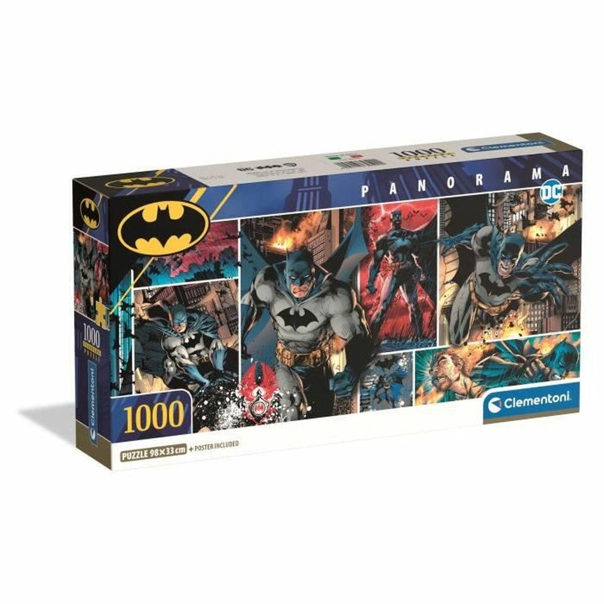 Caja de un rompecabezas de Batman de 1000 piezas con ilustraciones estilo cómic.