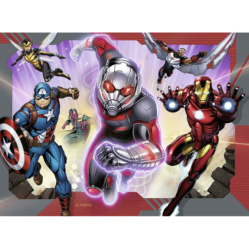 Captain America, Iron Man, Ant-Man, Wasp, Falcon e Vision in battaglia.