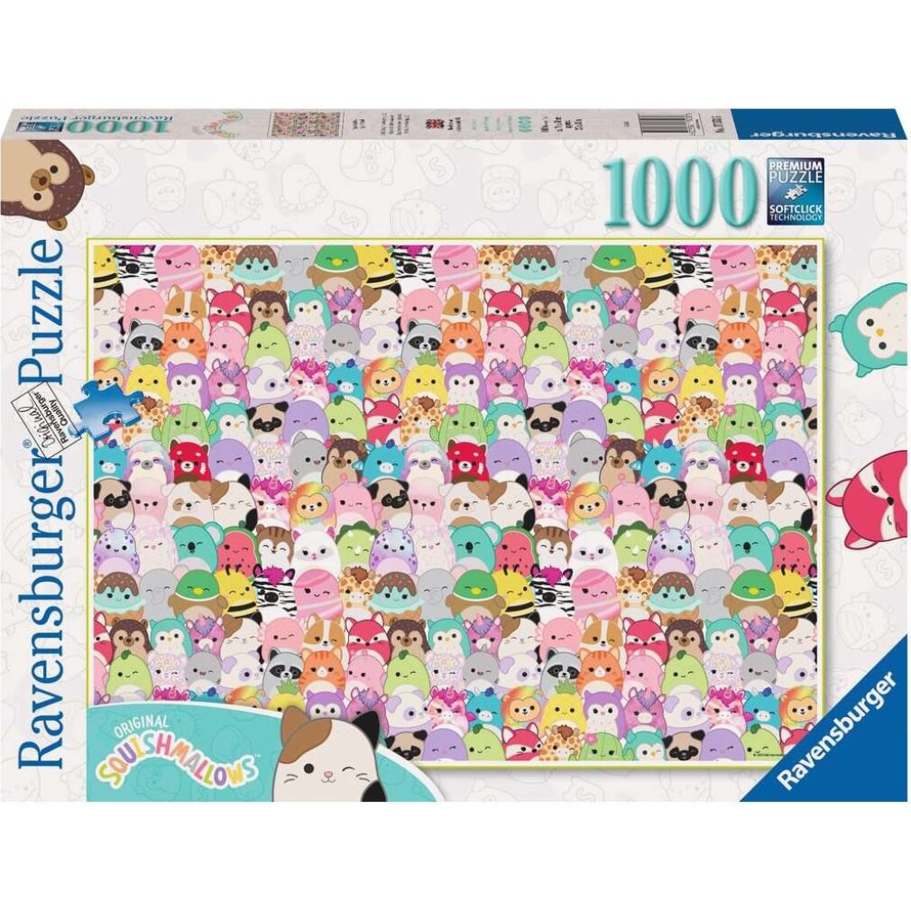 Un puzzle Ravensburger da 1000 pezzi con tanti colorati e simpatici personaggi Squishmallows.