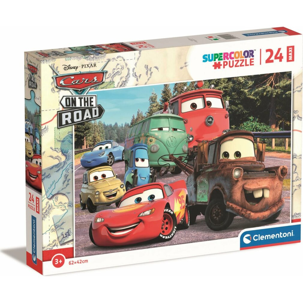 Puzzle Cars: Zygzak McQueen i przyjaciele na drodze z drzewami.
