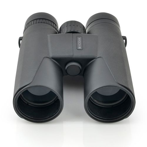 Schwarze Kodak-Fernglas mit Fokusrad in der Mitte, auf weißem Hintergrund.