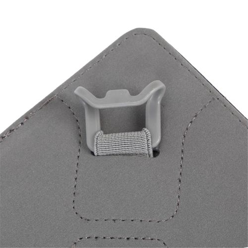 Gray fabric with a gray plastic clip and elastic band.