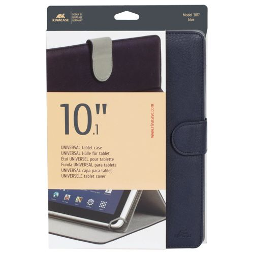 Blue Rivacase 10-inch universal tablet case in packaging.