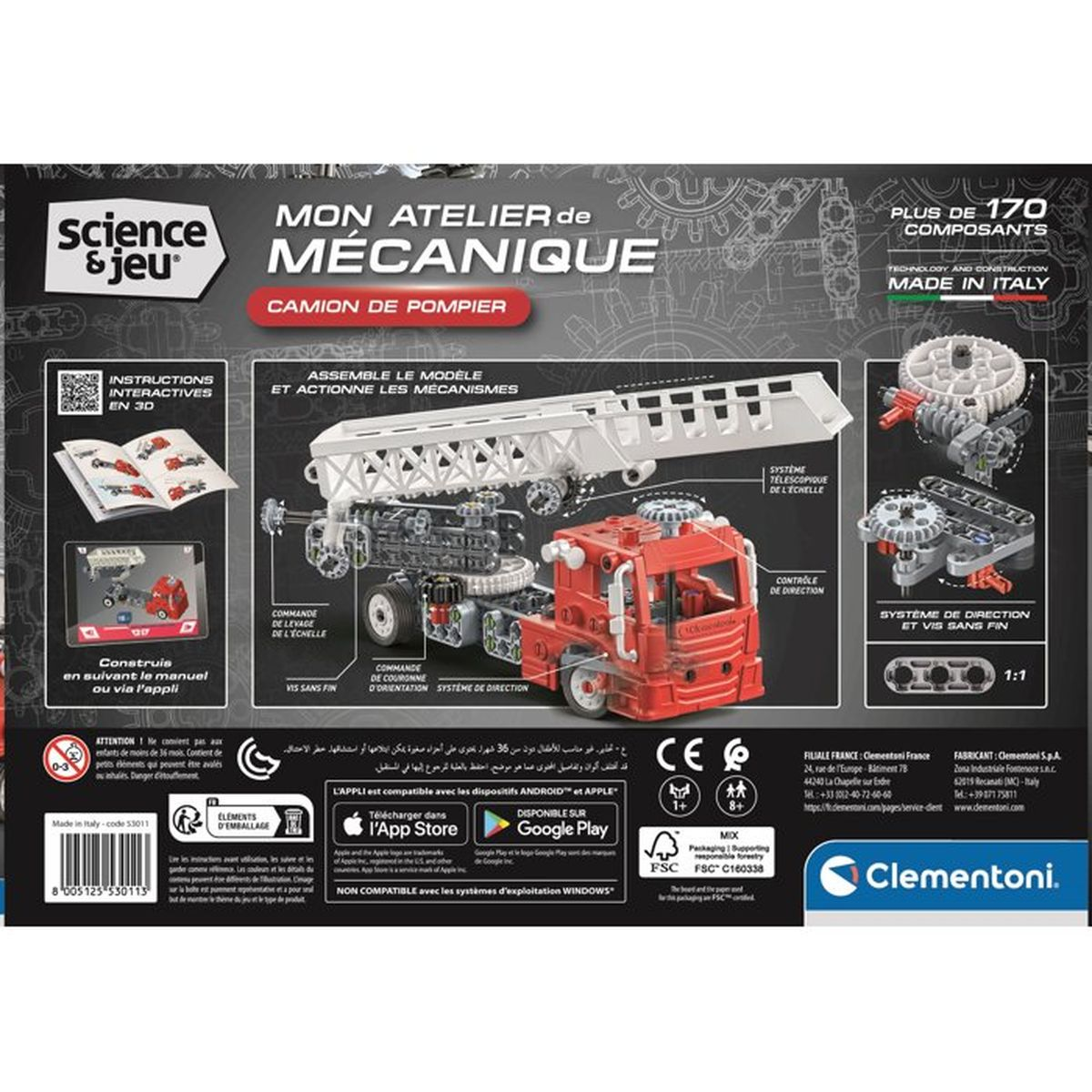Scatola di un kit di camion dei pompieri da officina meccanica Clementoni.