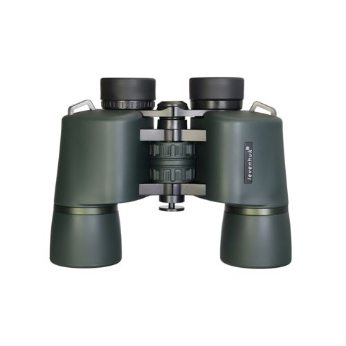 Dunkelgrünes Fernglas mit schwarzem Fokusrad und Okularen.
