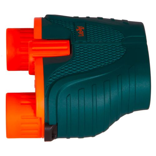 Binocolo verde e arancione con texture a coste e logo "Lab-Zei".