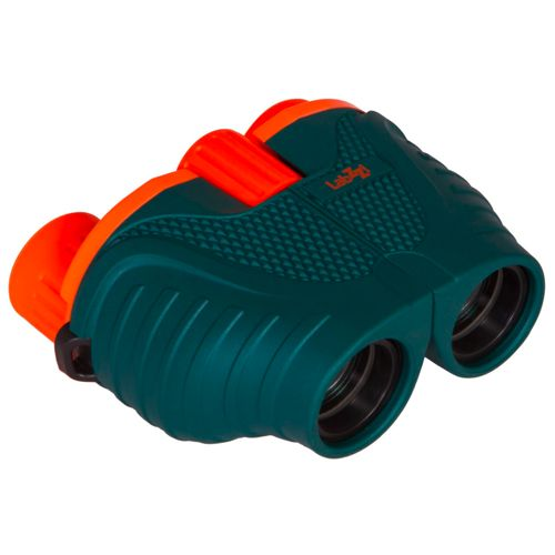 Binocolo verde e arancione per bambini con impugnature a coste.