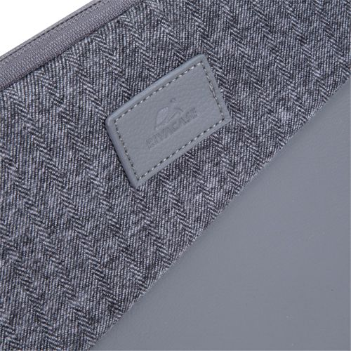 Borsa in tessuto grigio a spina di pesce con patch logo.