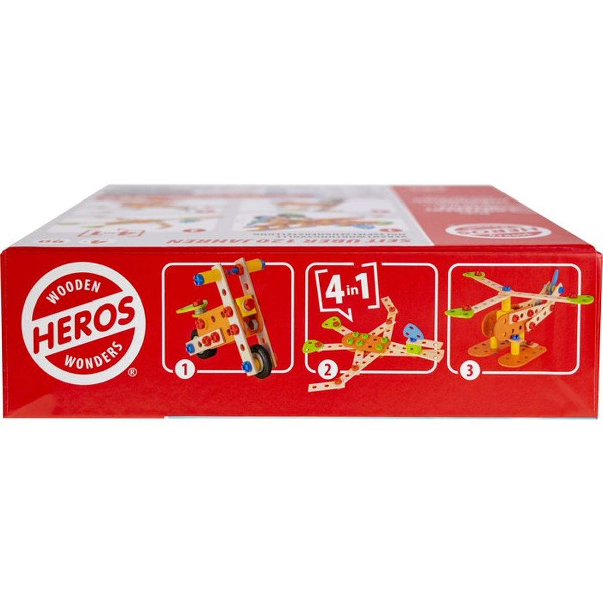Scatola kit di costruzione in legno con moto, aereo ed elicottero.