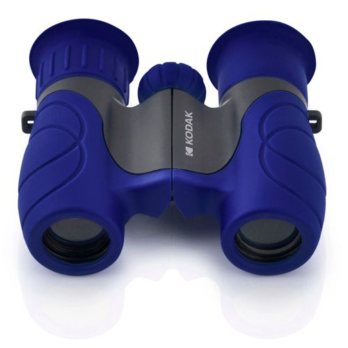 Binocolo Kodak blu e grigio con oculari a coste e cerniera centrale.