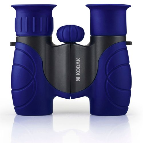 Binocolo Kodak blu con rotella di messa a fuoco nera e impugnature gommata.