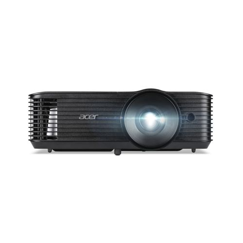 Zwarte Acer projector met ventilatieopeningen en verlichte lens.