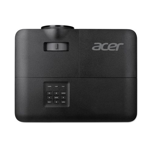 Zwarte Acer projector met bedieningspaneel en scherpstelwiel.