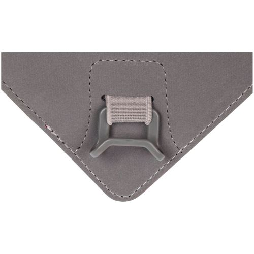 Gray fabric with a gray plastic clip and loop.