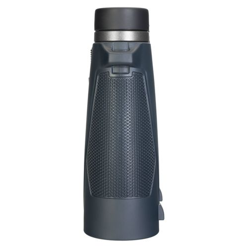 Binocolo grigio scuro con impugnatura testurizzata e tappo nero.
