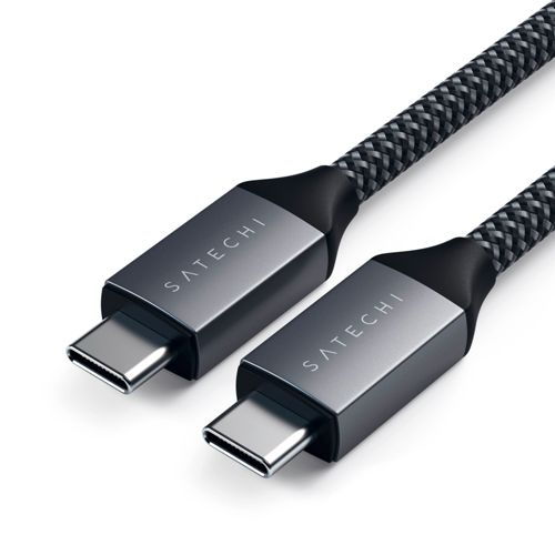 Due cavi Satechi USB-C con cordoni grigi intrecciati e connettori grigio metallizzato.