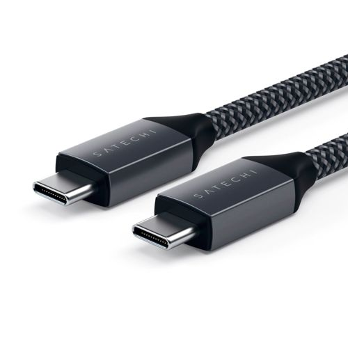 Due cavi USB-C Satechi con cordoni grigi intrecciati e connettori scuri.