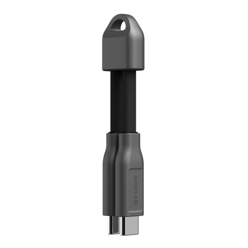 Cavo di ricarica grigio con portachiavi e connettore USB-C.