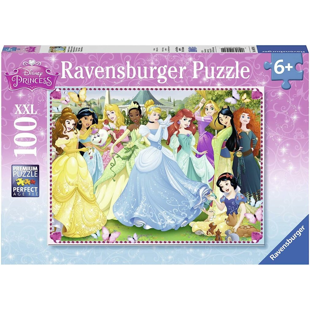 Puzzle Ravensburger da 100 pezzi, XXL, Principesse Disney con farfalle.