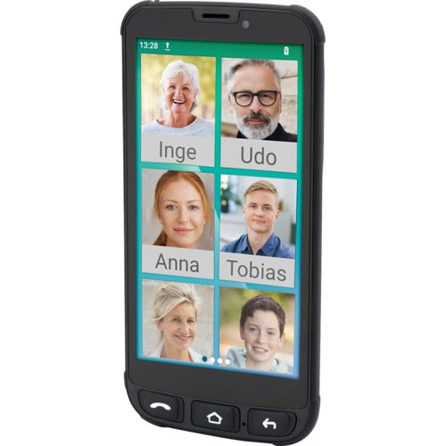 Smartphone mit 6 Kontaktbildern: Inge, Udo, Anna, Tobias und zwei weitere.
