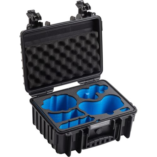 Custodia nera con inserto in schiuma per droni o elettronica.
