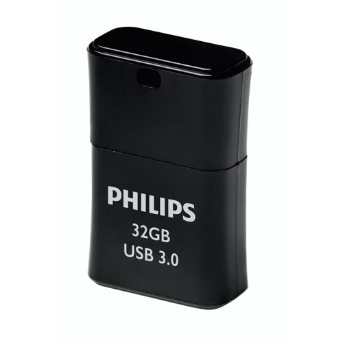 Chiavetta USB Philips nera 32GB USB 3.0, in posizione verticale.