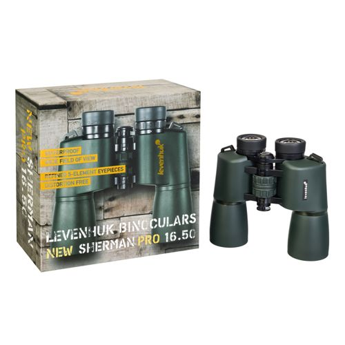 Levenhuk Sherman Pro 16.50 Fernglas und Verpackung.